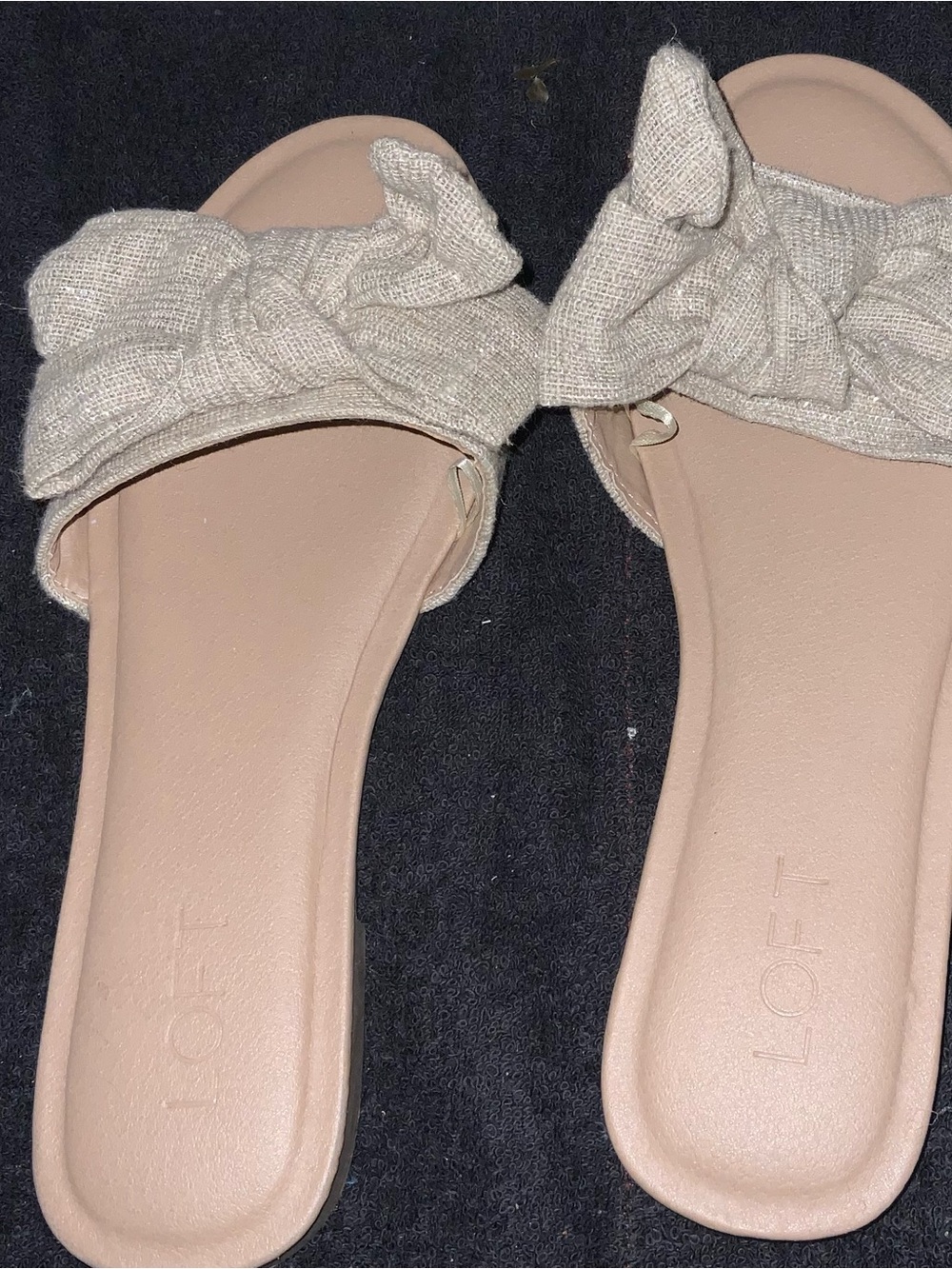 LOFT Neutral Linen Bow Slide Sandals - Light Beige